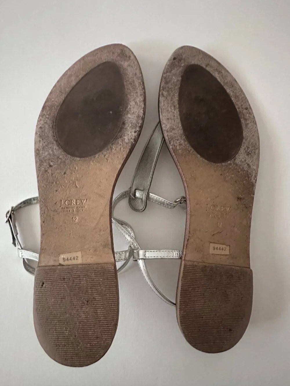 J Crew Size 12 Silver Metallic T-Strap Sandals